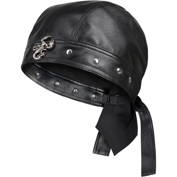 Leather Biker Cap Women Faux Leather Adjustable Fitted Stylish Riding Hat main image 4